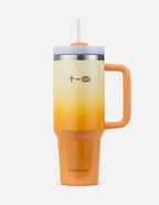 Elevated Faith Orange Tumbler with Cross and Globe Design, Perfect Christian Gifts for Daily Inspiration