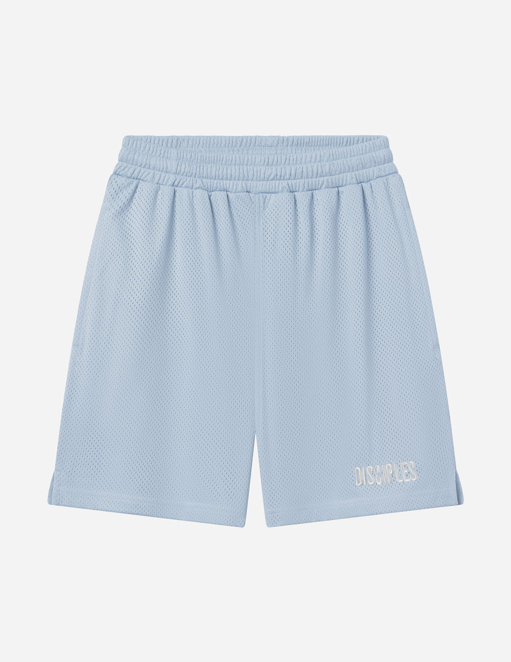 Elevated Faith Christian Shorts in light blue with breathable mesh fabric and embroidered design