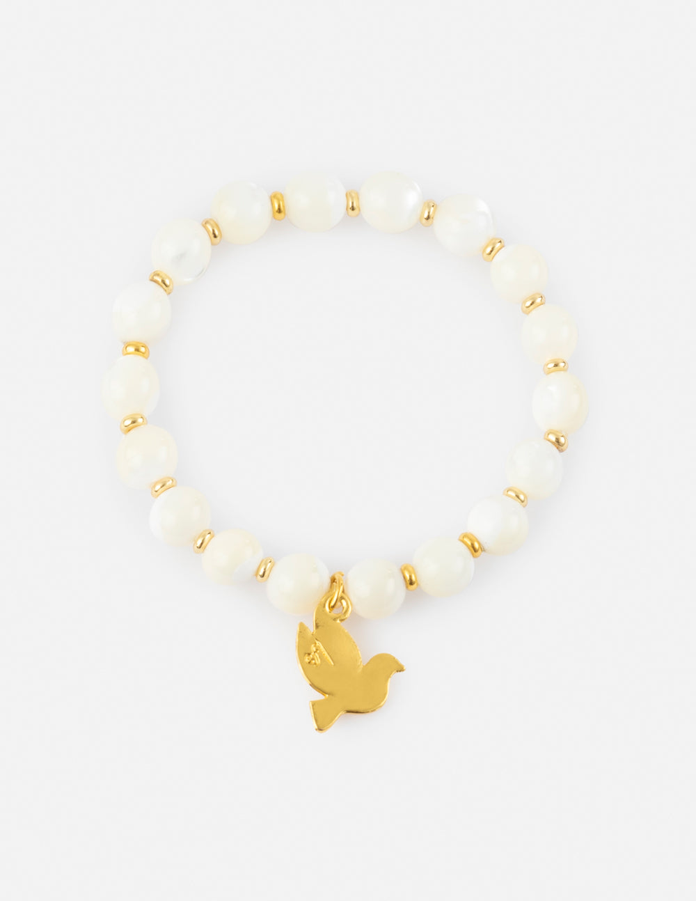 Elevated Faith Christian Jewelry Bracelet with White Stone Beads and Gold Dove Charm