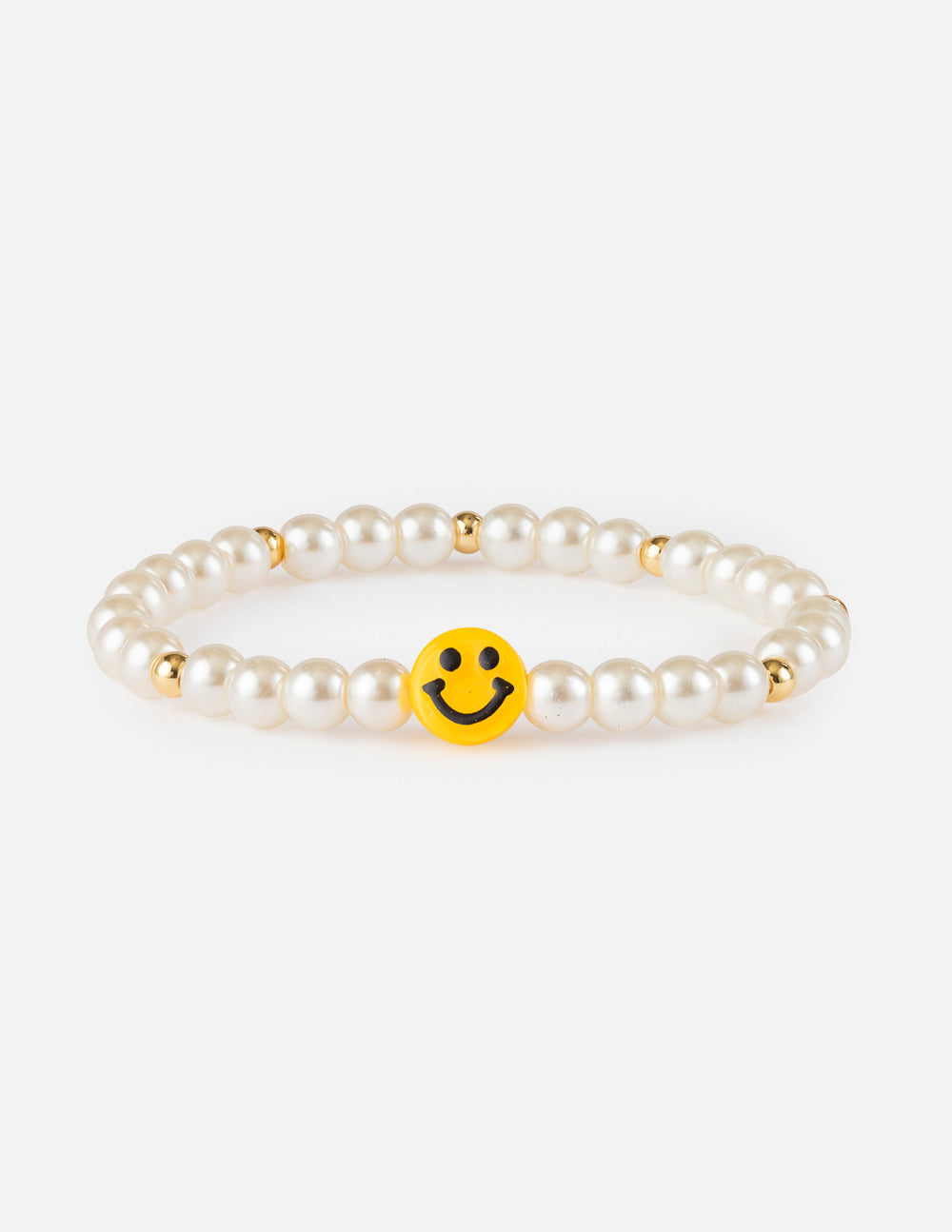Elevated Faith Christian Jewelry Bracelet with white pearls and a yellow smiley face charm