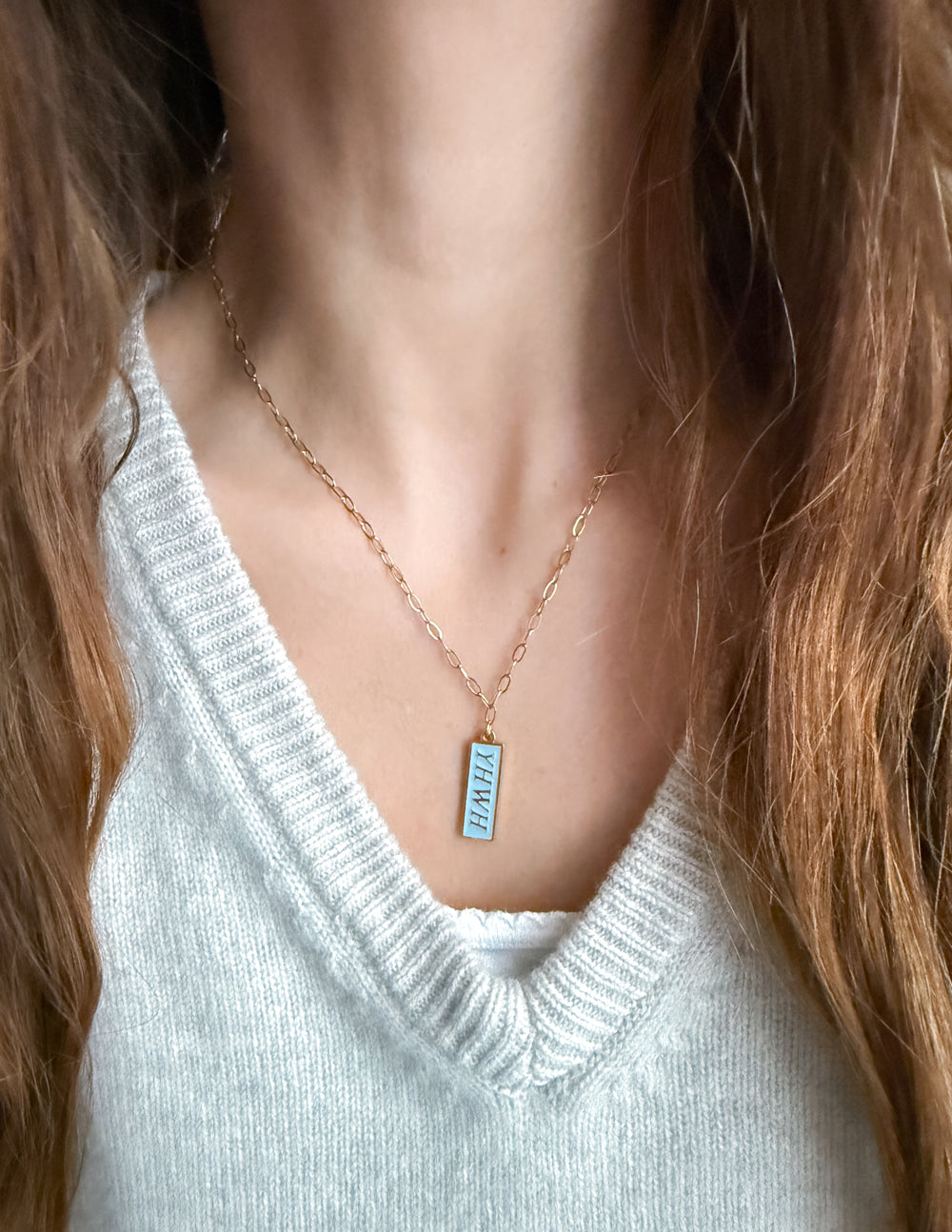 Elevated Faith Christian Jewelry Necklace with a Blue Pendant and Gold Chain for daily wear