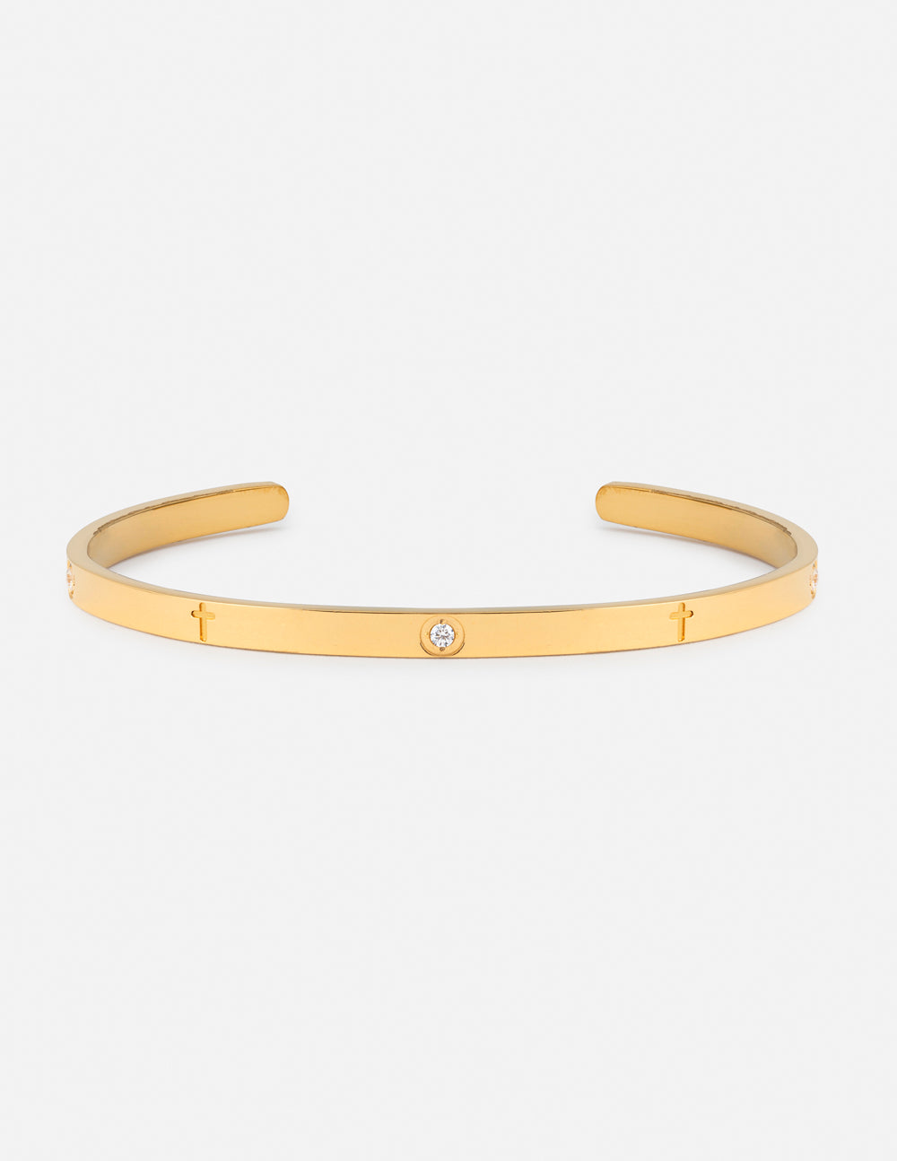 Elevated Faith Gold Cuff Bracelet with a Cross and a Sparkling Stone, stylish Christian Jewelry Bracelet