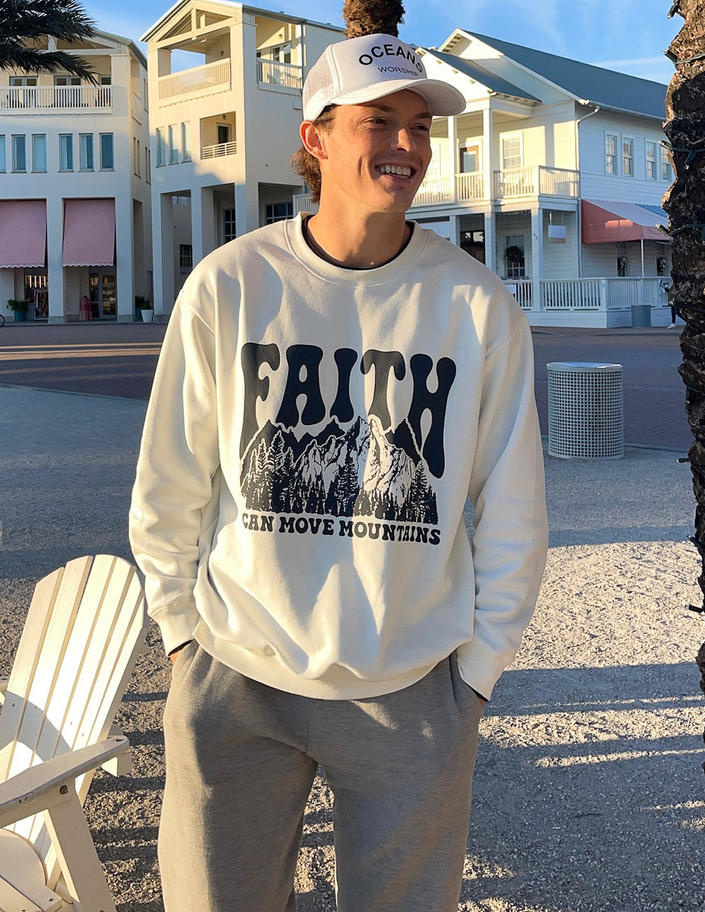 Christian Crewneck Sweatshirt featuring the phrase Faith Can Move Mountains in a stylish design