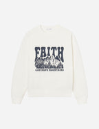 Elevated Faith Christian Crewneck Sweatshirt with mountains graphic and inspirational slogan