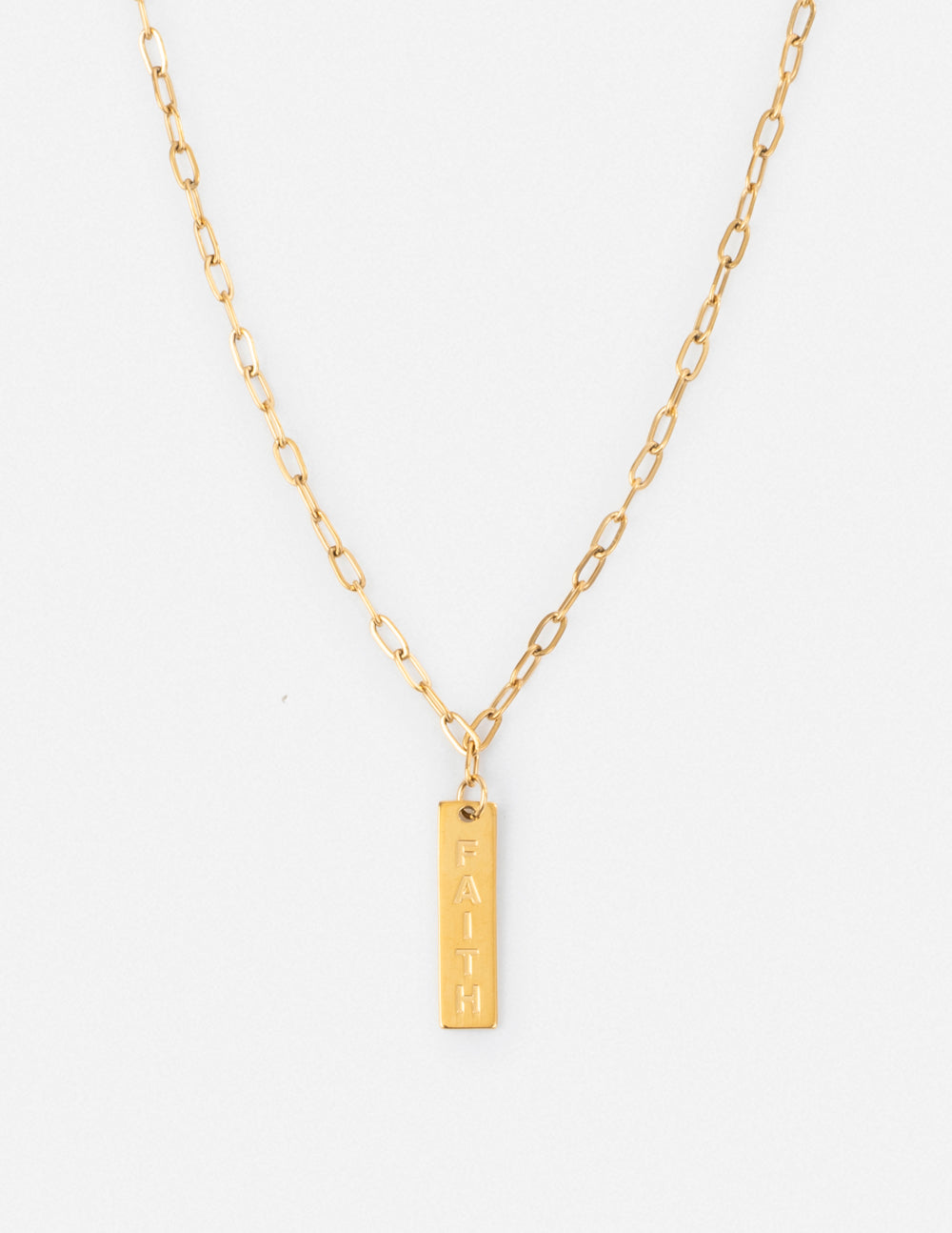 Elevated Faith Gold Necklace with Faith Pendant, a stylish piece of Christian Jewelry