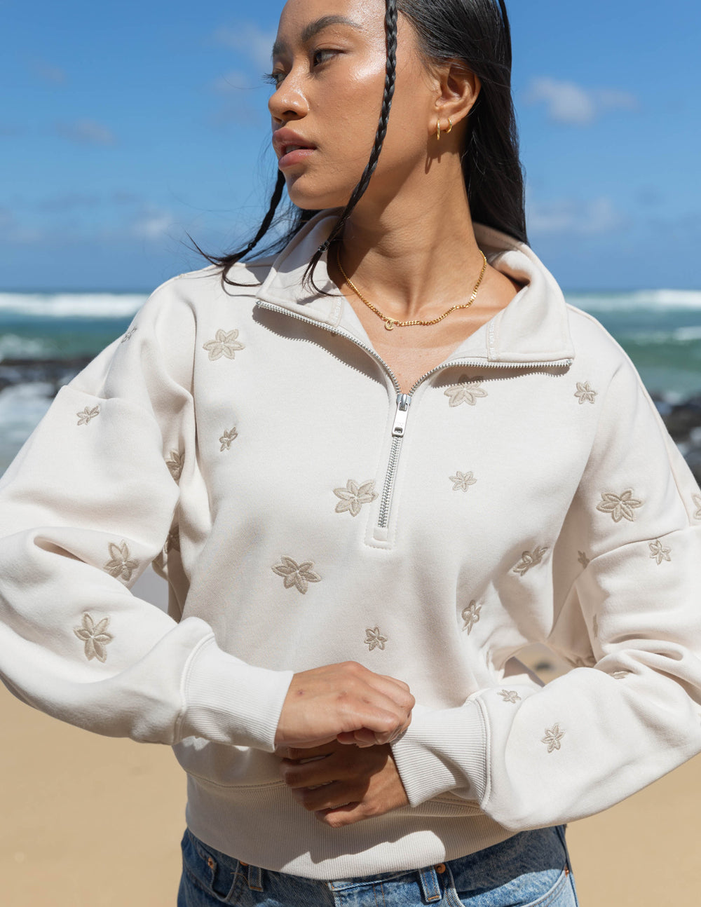 Elevated Faith Christian Jacket in White with Floral Embroidery for Everyday Wear