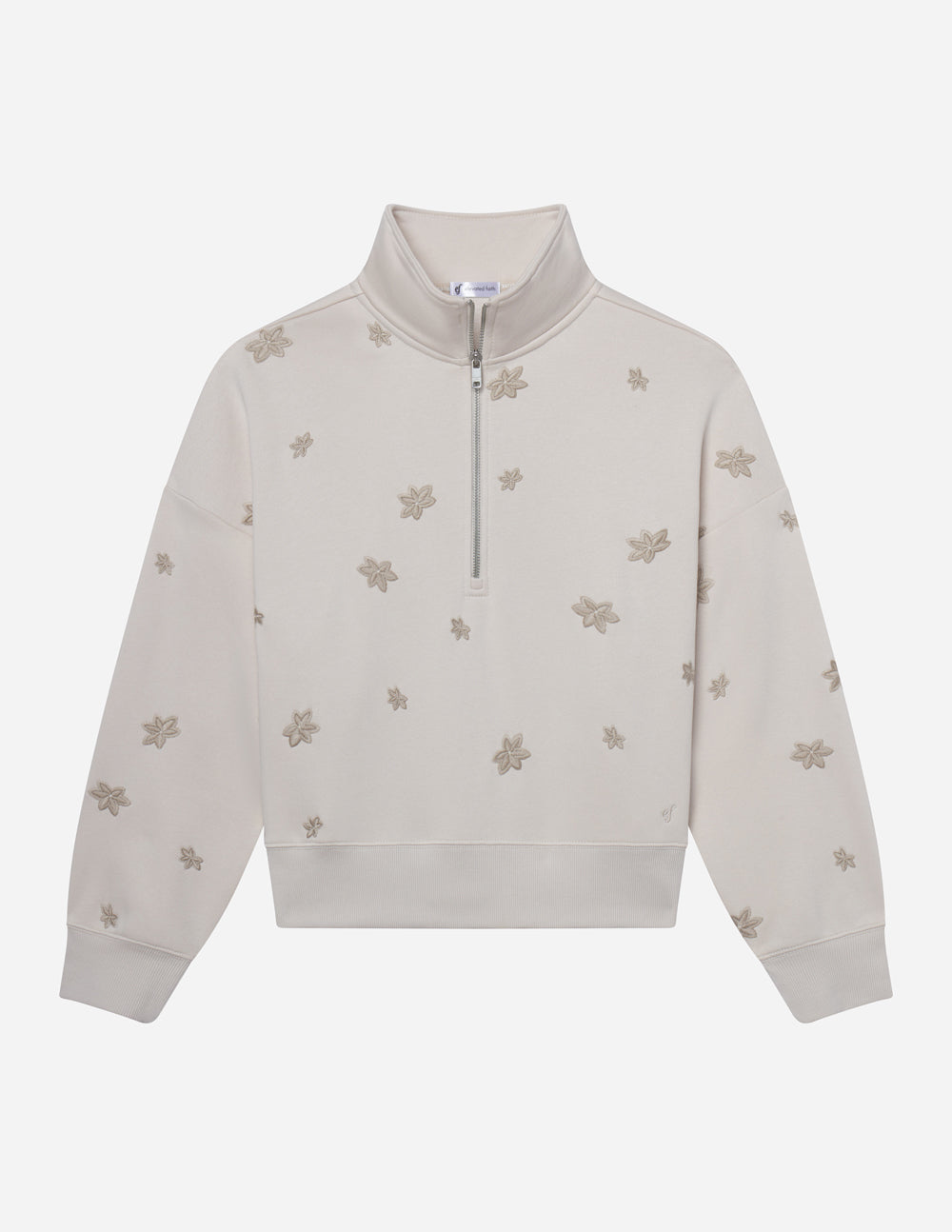 Elevated Faith Christian Jacket in light gray with floral embroidery for a stylish look