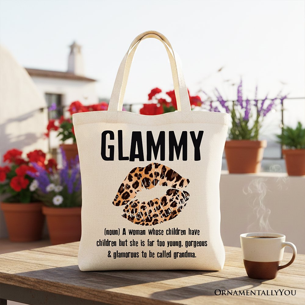 Glammy Leopard Lips Canvas Tote Bag, Coquette Gift Shopper for Stylish and Glamorous Grandmas