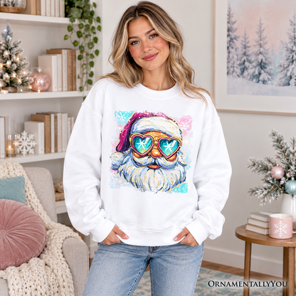 Merry Christmas Santa Sunglasses Christmas Sweatshirt, Funky Retro Holiday Sweater
