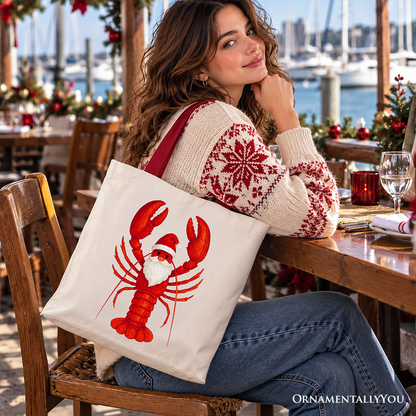 Santa Claws Lobster Tote Bag, Funny Pun Coastal Christmas Holiday Gift Shopper