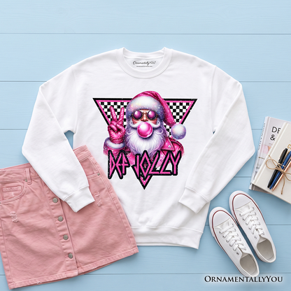 Pink Santa Blowing Bubblegum Sweatshirt, Def Jolly Coquette Retro Christmas Sweater