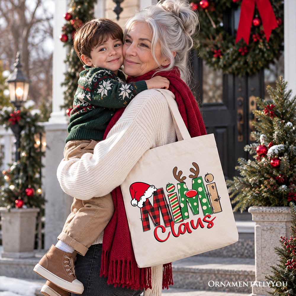 Mimi Claus Retro Christmas Tote Bag, Matching Family Holiday Gift Shopper