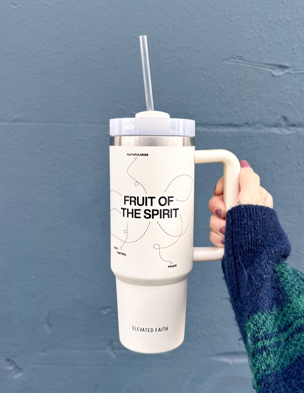 Elevated Faith Tumbler with Fruit of the Spirit design, ideal for Christian Gifts enthusiasts