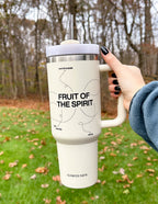 Elevated Faith Tumbler featuring Fruit of the Spirit design, a perfect choice for Christian Gifts