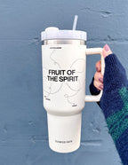 Elevated Faith tumbler featuring Fruit of the Spirit design, perfect for Christian gifts enthusiasts