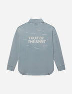Elevated Faith Christian Jacket in light blue with 'Fruit of the Spirit' print on the back