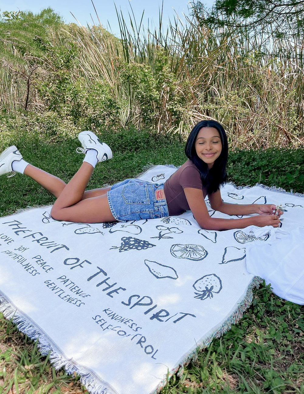 Elevated Faith Blanket featuring the Fruit of the Spirit design, ideal for Christian gifts