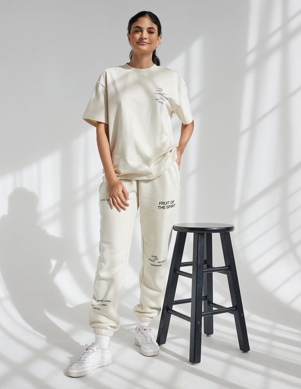 Elevated Faith Cream Sweatpants with Inspirational Text for Christian Apparel Enthusiasts