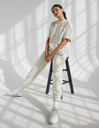 Elevated Faith sweatpants in cream with inspirational text for comfy Christian Apparel wear