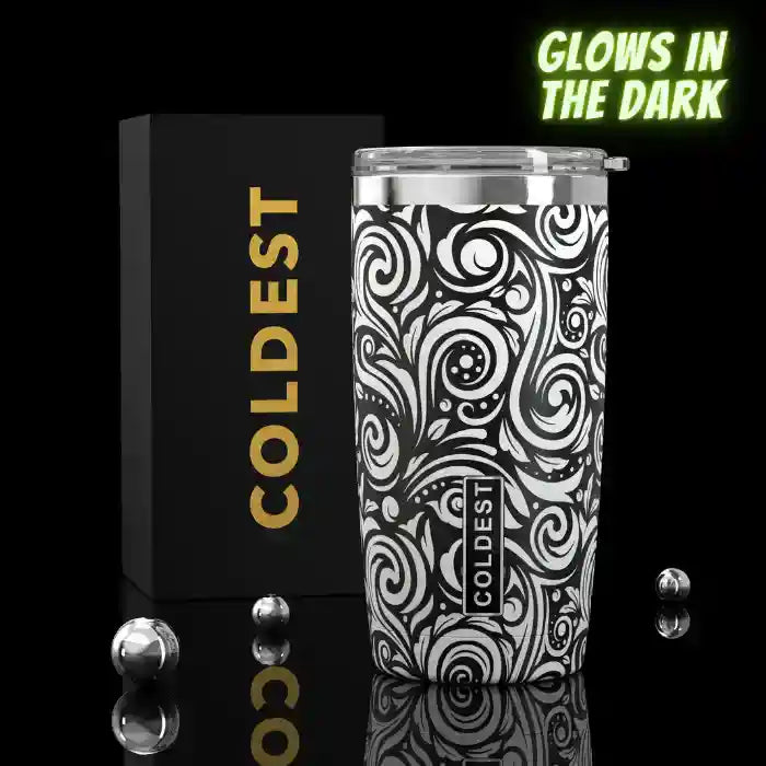COLDEST 20oz insulated coffee tumbler v2 in Glowie Spiral Ultra design