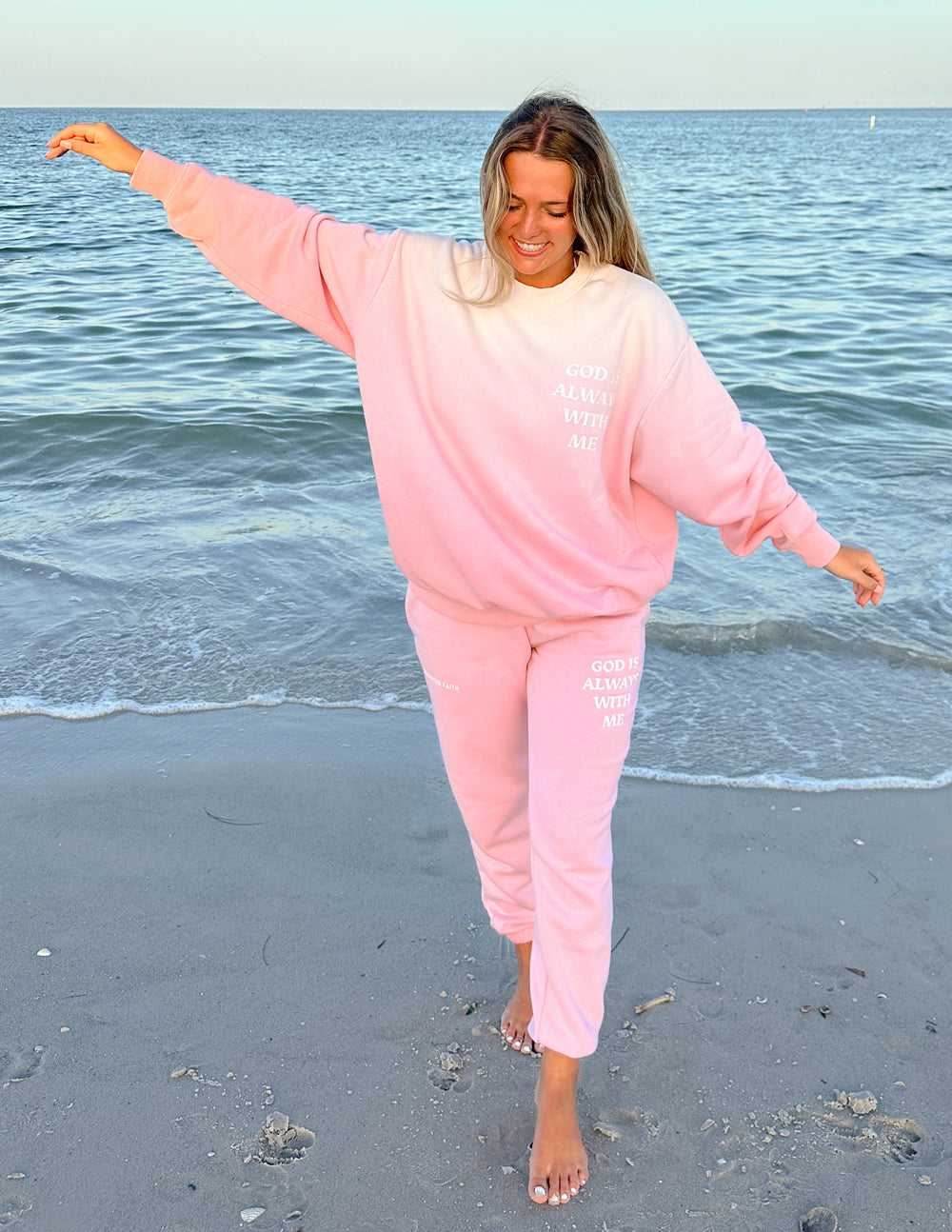 Elevated Faith Pink Sweatpants for Women featuring Christian Apparel design with inspirational text