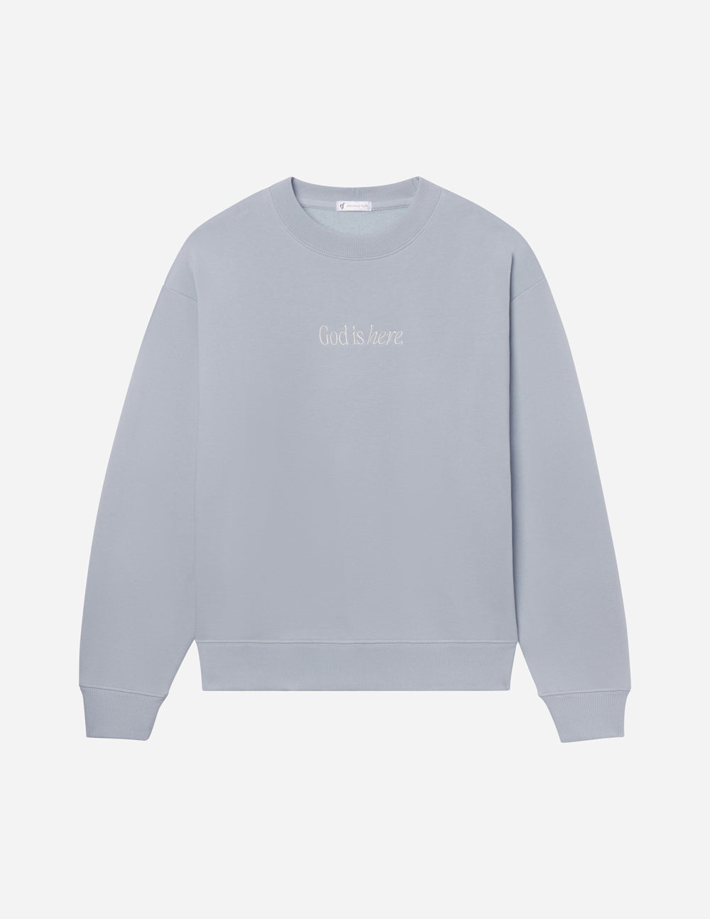 Elevated Faith Christian Crewneck Sweatshirt in light gray featuring God is Love embroidery on the front