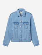 Elevated Faith Christian Jacket in light blue denim with a classic design and embroidered logo