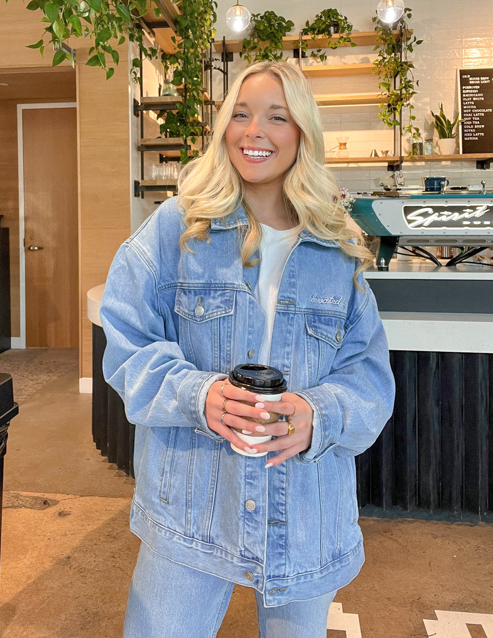 Elevated Faith Christian Jacket in Light Blue Denim with Oversized Fit for Casual Style
