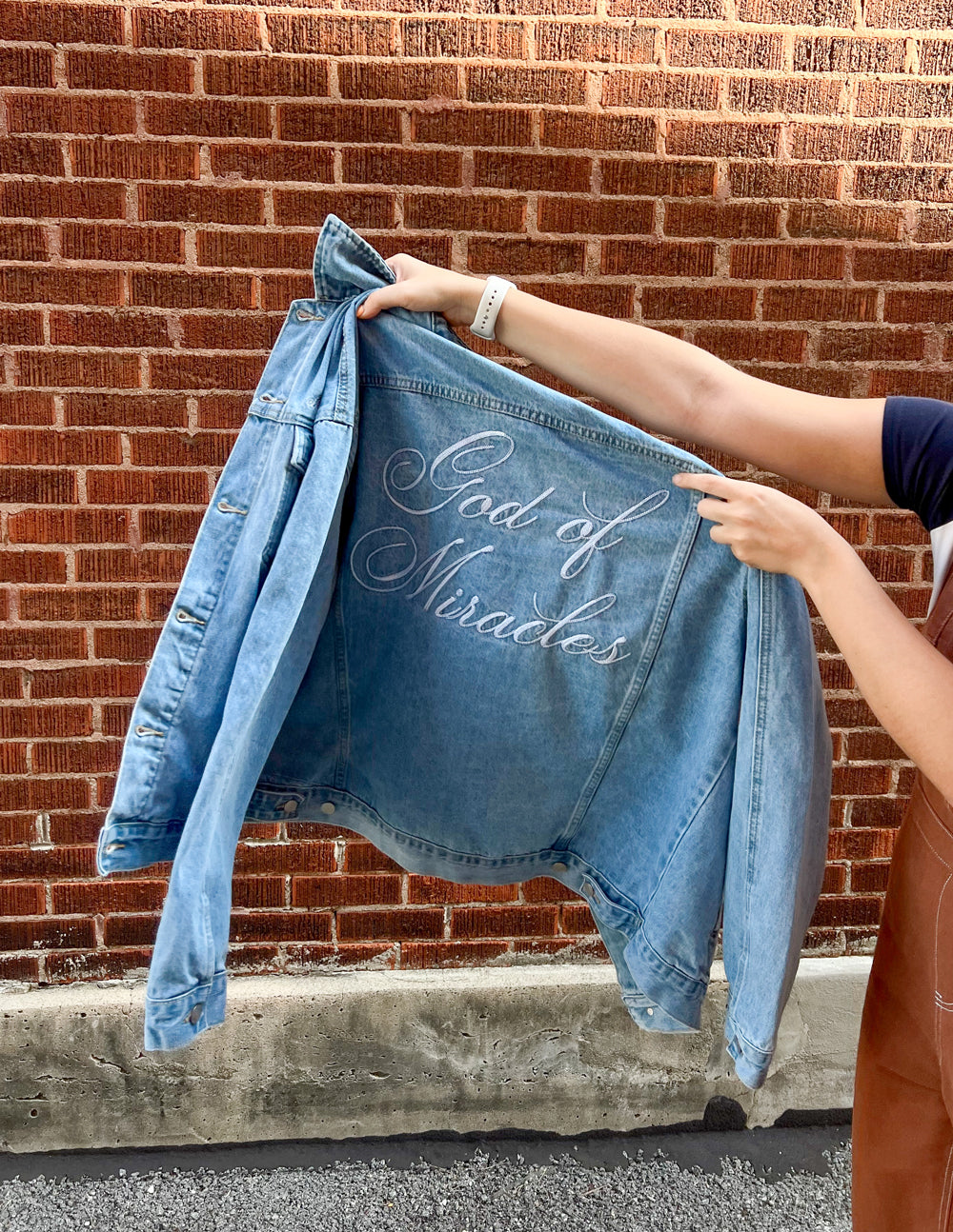 Elevated Faith Christian Jacket in Denim with 'God of Miracles' Embroidery on the Back