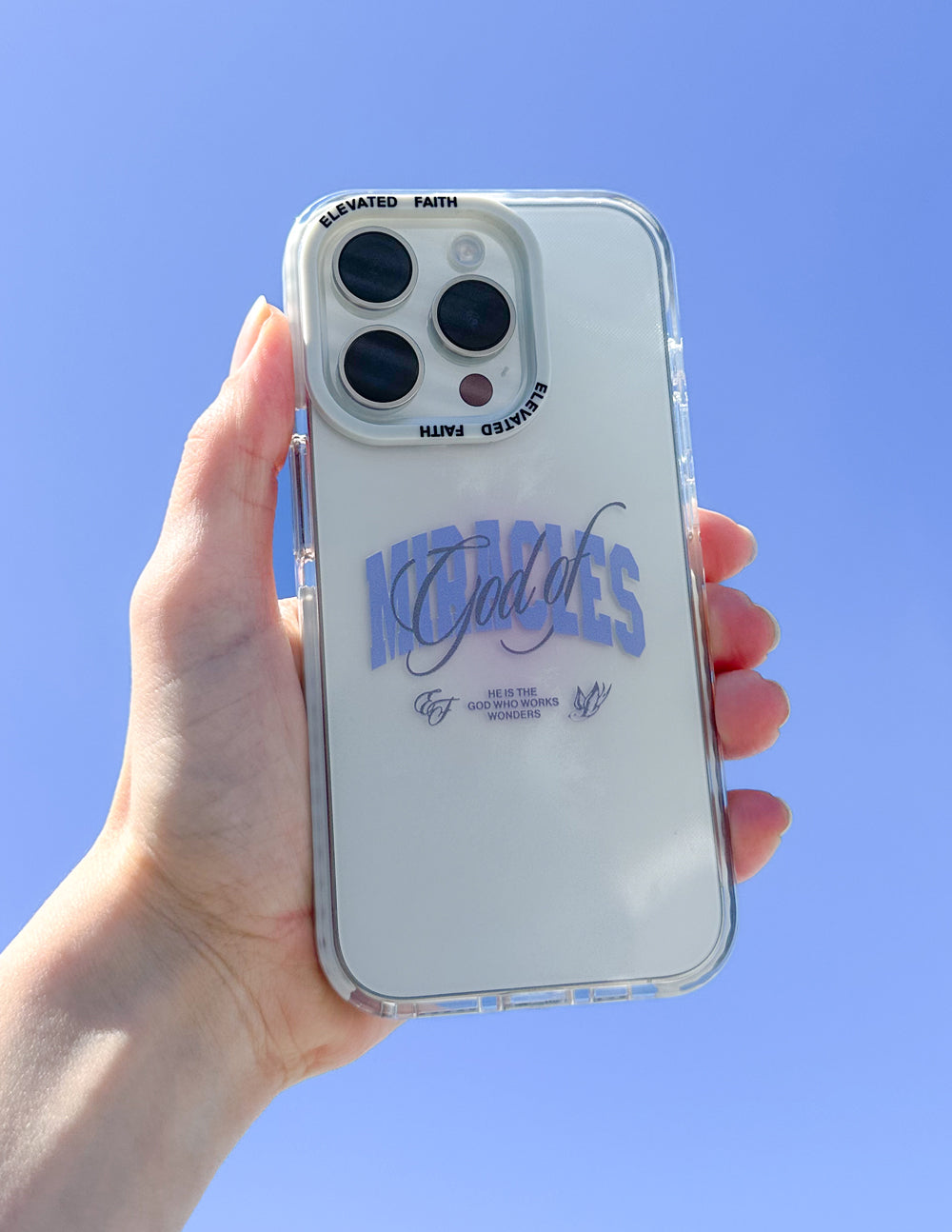 Elevated Faith Christian iPhone Case with Miracles design, clear back and vibrant print for stylish protection
