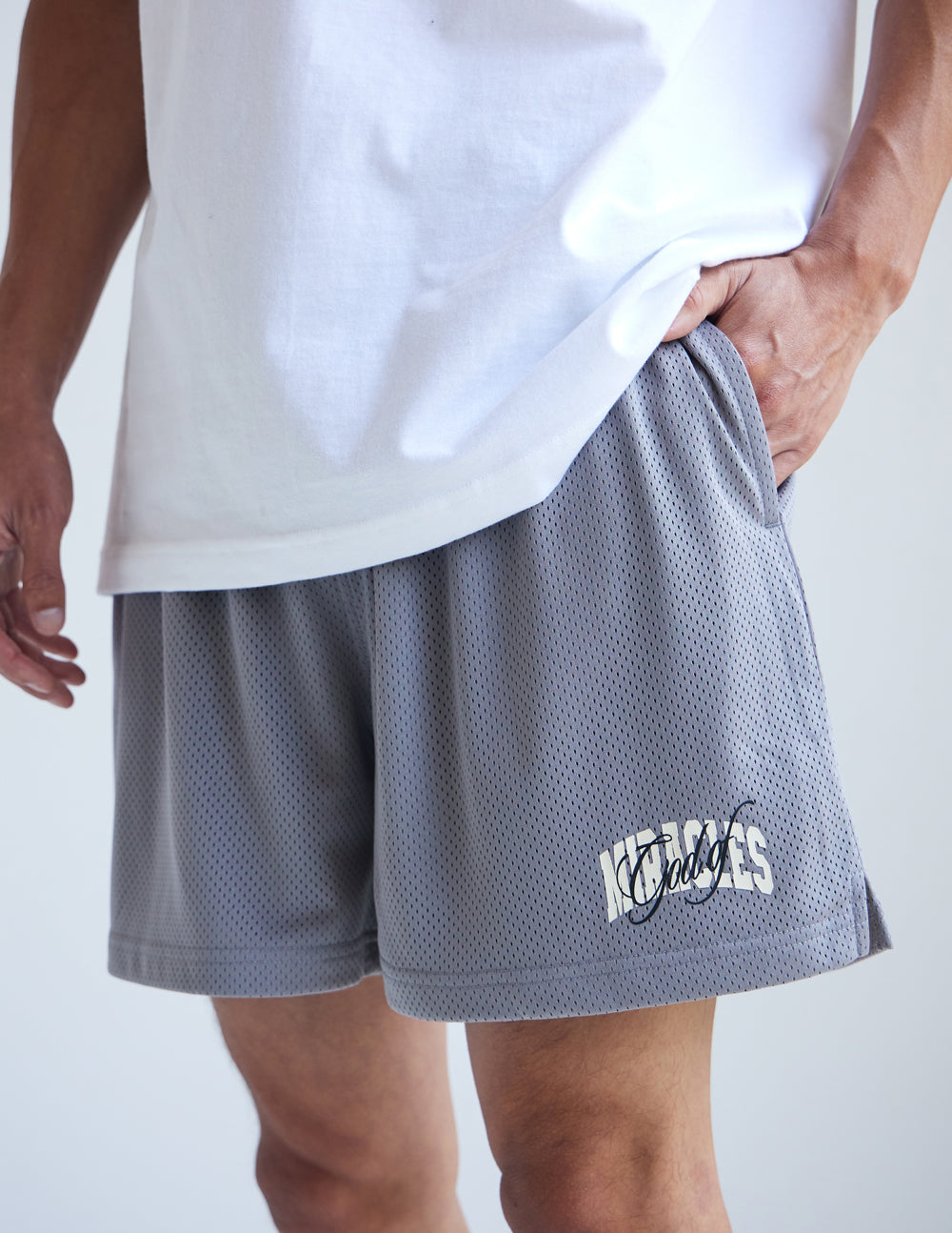 Elevated Faith Men's Gray Christian Shorts with Breathable Fabric for Comfortable Wear