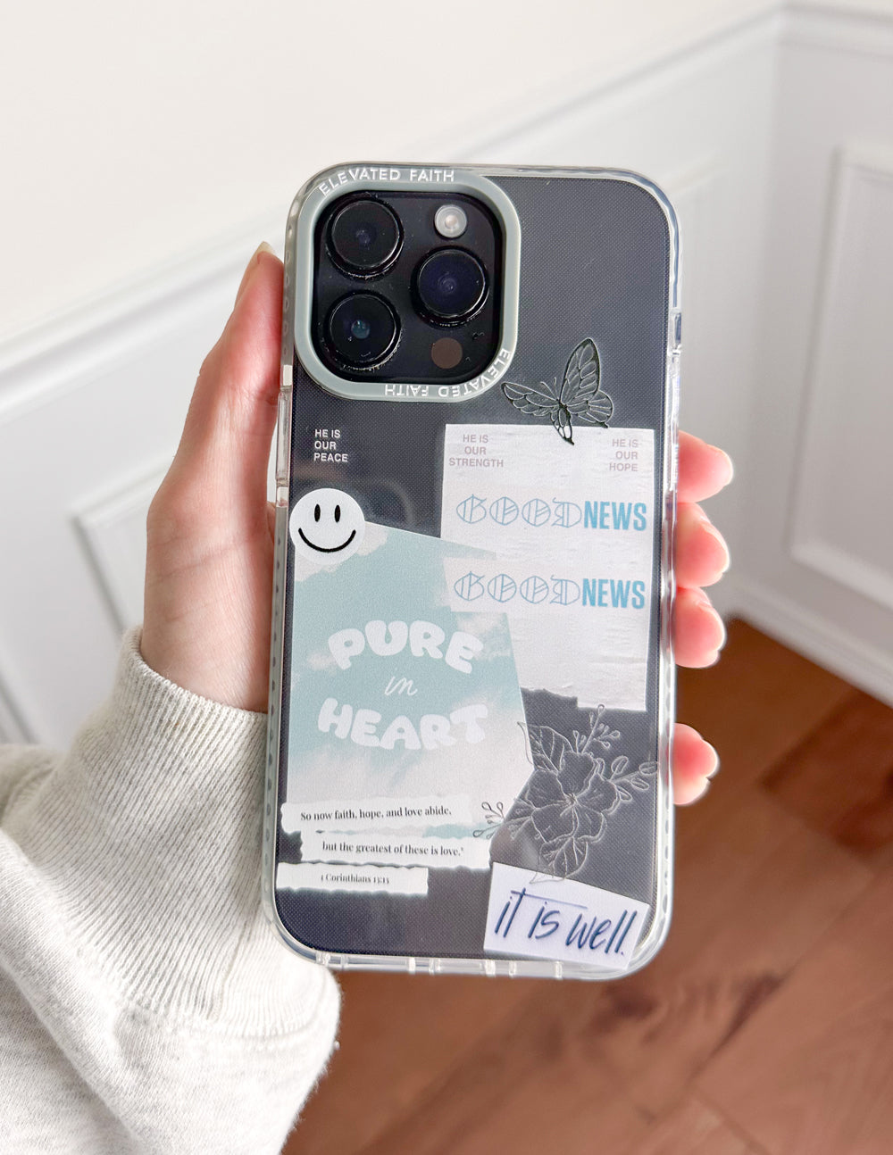 Clear Christian iPhone Case with uplifting designs and affirmations for everyday inspiration