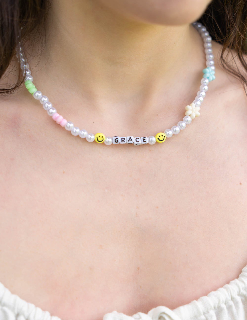 Elevated Faith Colorful Beaded Necklace with Grace and Smile Faces, a stylish piece of Christian Jewelry