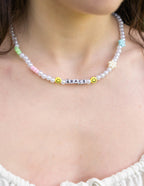 Elevated Faith Colorful Beaded Necklace with Grace and Smile Faces, a stylish piece of Christian Jewelry