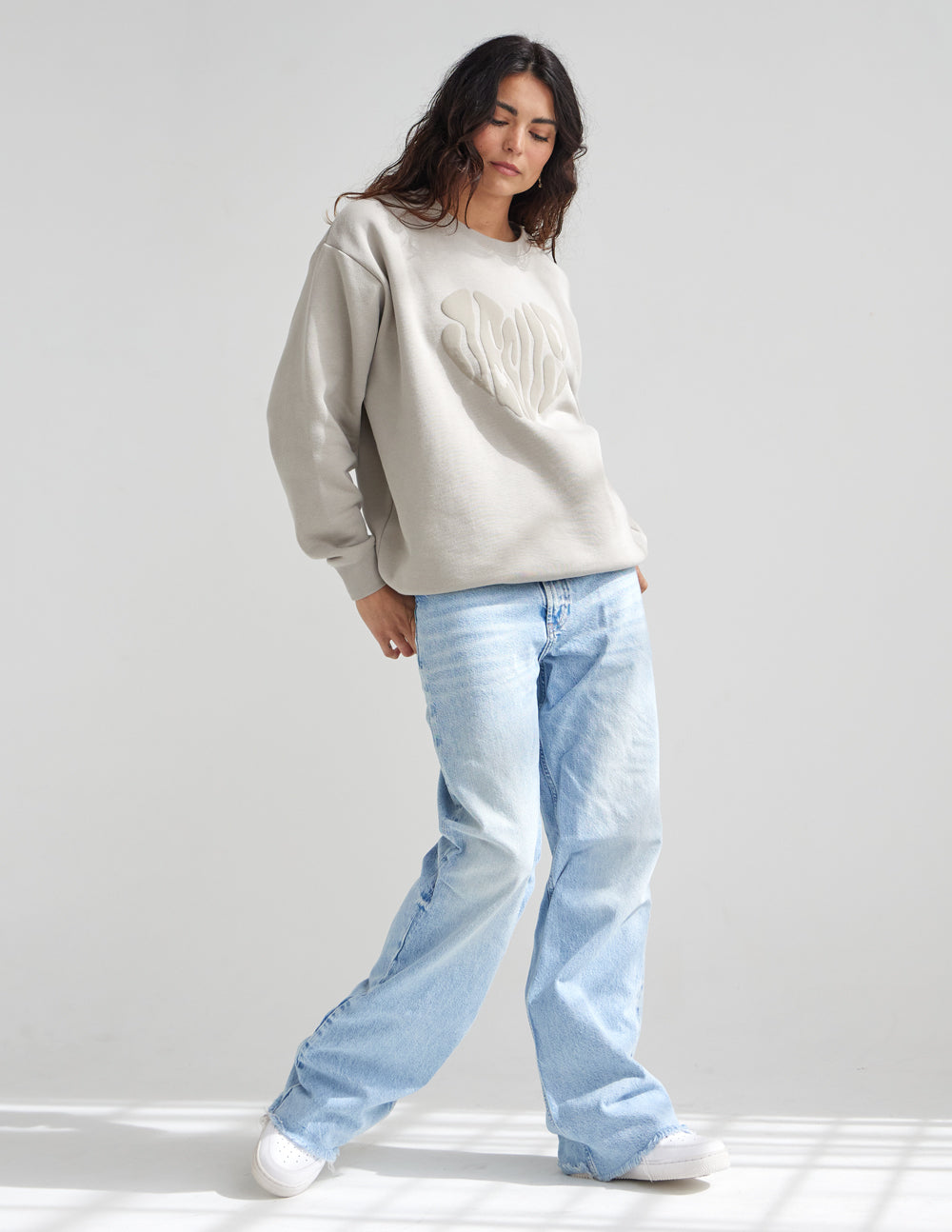 Elevated Faith Christian Crewneck Sweatshirt in light gray with a relaxed fit for casual wear