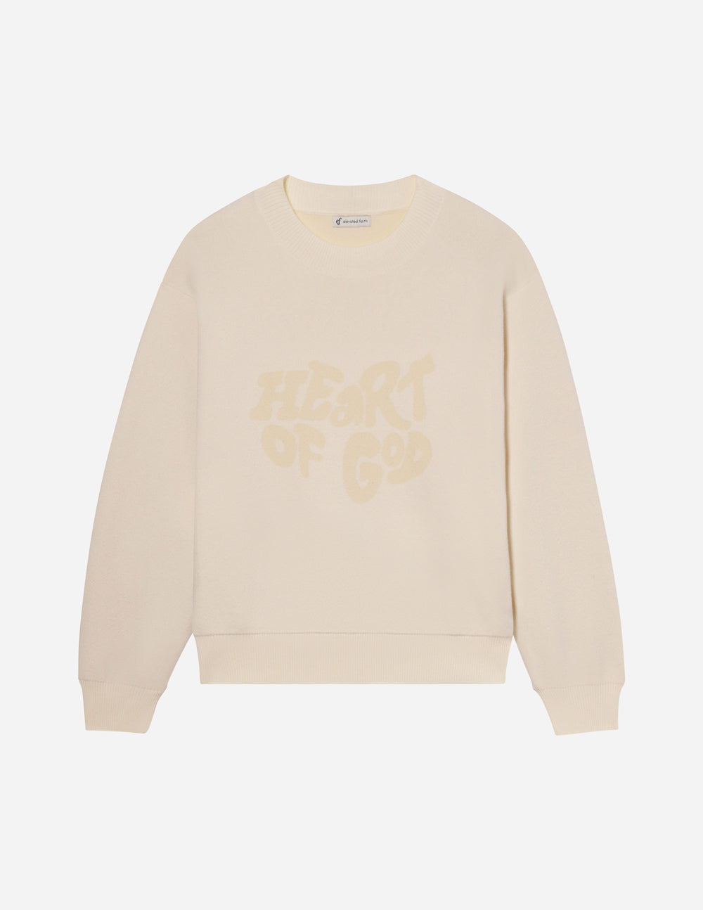 Elevated Faith Christian Crewneck Sweatshirt in cream featuring 'Heart of God' print for a stylish look