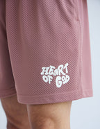 Elevated Faith Christian Shorts in Pink Mesh with 'Heart of God' Print on the Side