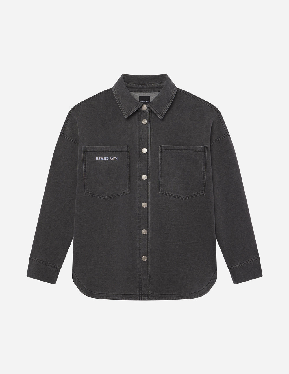 Elevated Faith Christian Jacket in Black Denim with Button Closure and Front Pockets