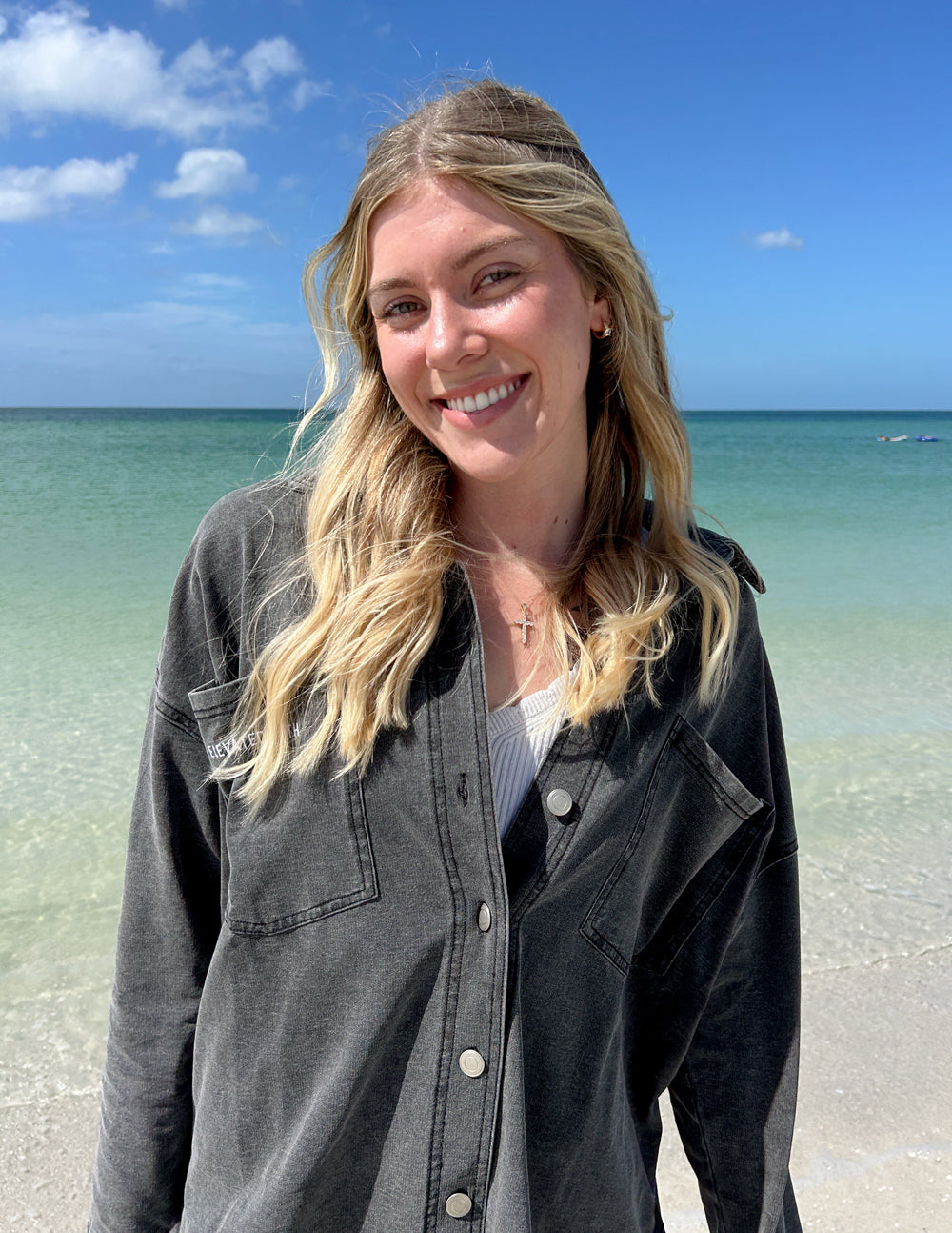 Elevated Faith Christian Jacket in dark grey, perfect for beach outings and casual wear