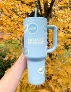 Elevated Faith Tumbler in Blue with Heaven is Home Design, Perfect for Christian Gifts