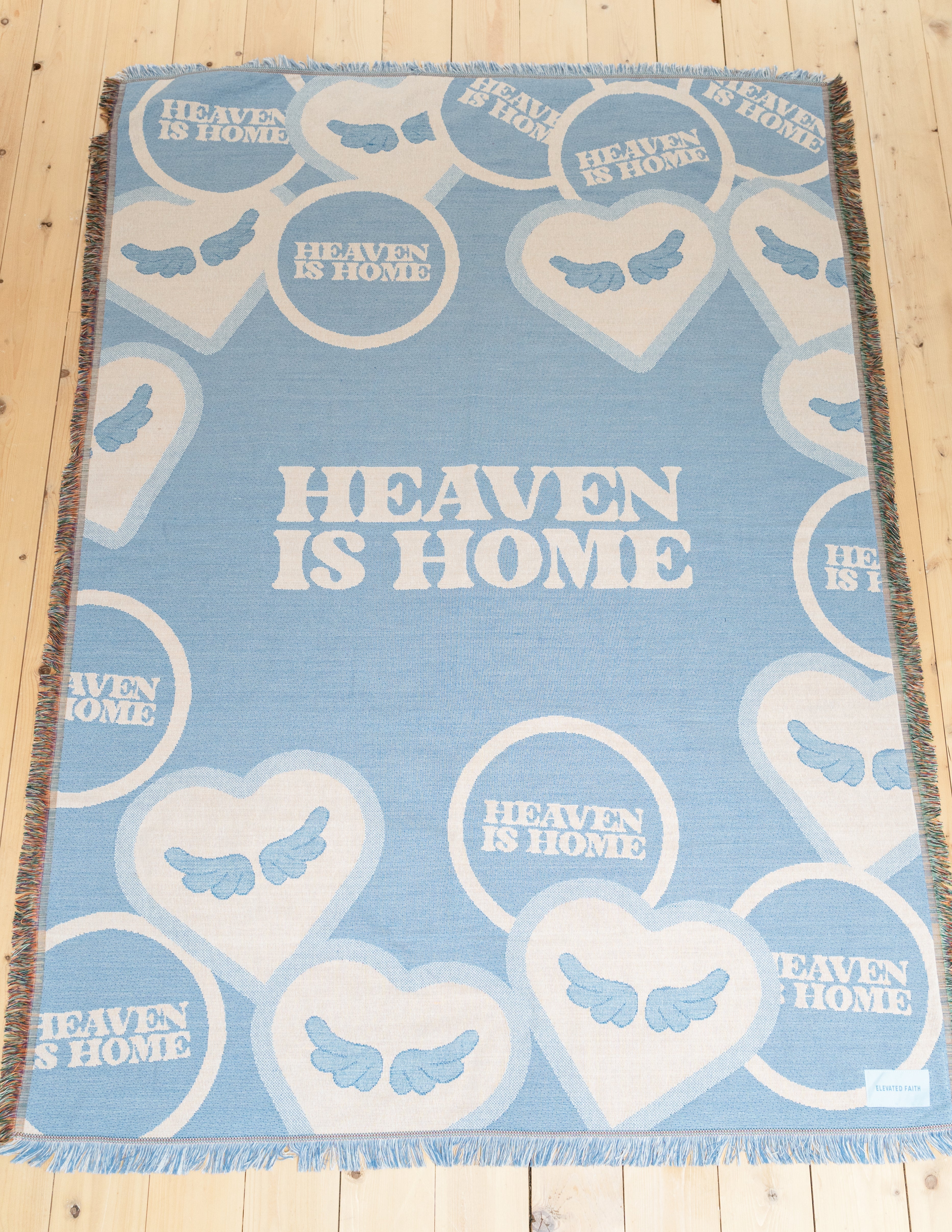 Elevated Faith Heaven is Home Blanket in Light Blue, perfect for Christian Gifts and cozy home decor