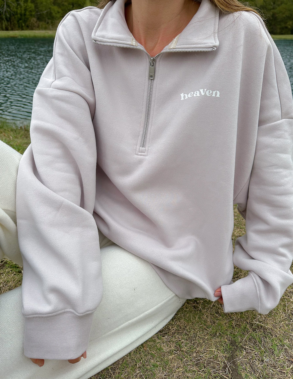 Elevated Faith Christian Jacket in soft lavender with quarter zip and 'heaven' embroidery