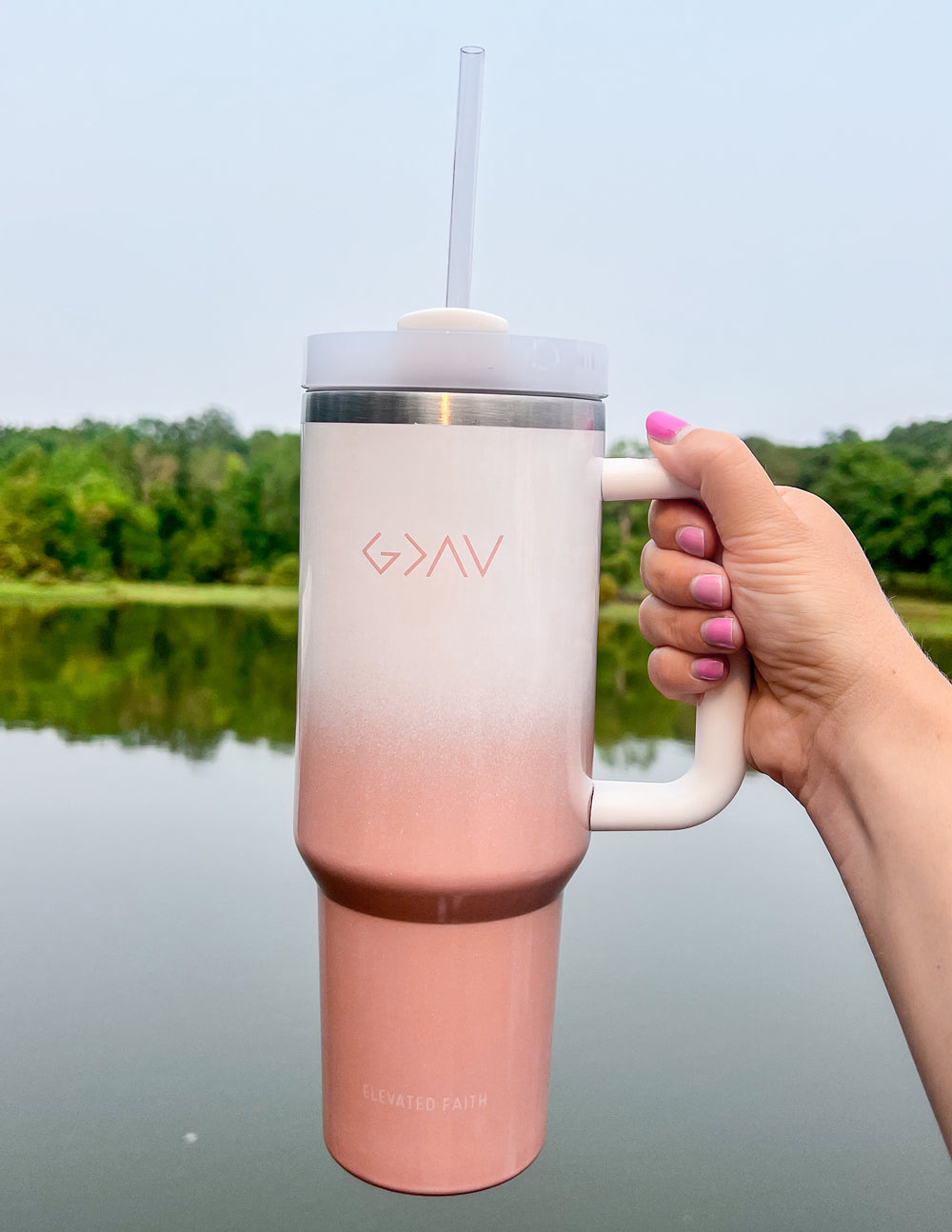 Elevated Faith Tumbler with Gradient Design and Handle, Perfect for Christian Gifts