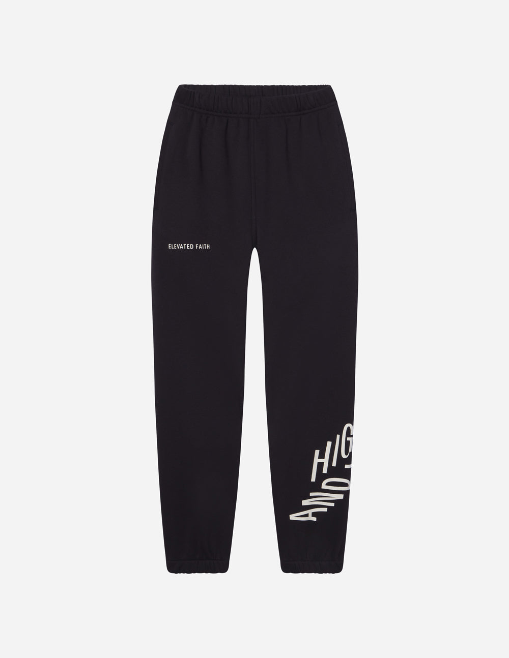 Elevated Faith Black Sweatpants with Inspirational Text, perfect for Christian Apparel enthusiasts