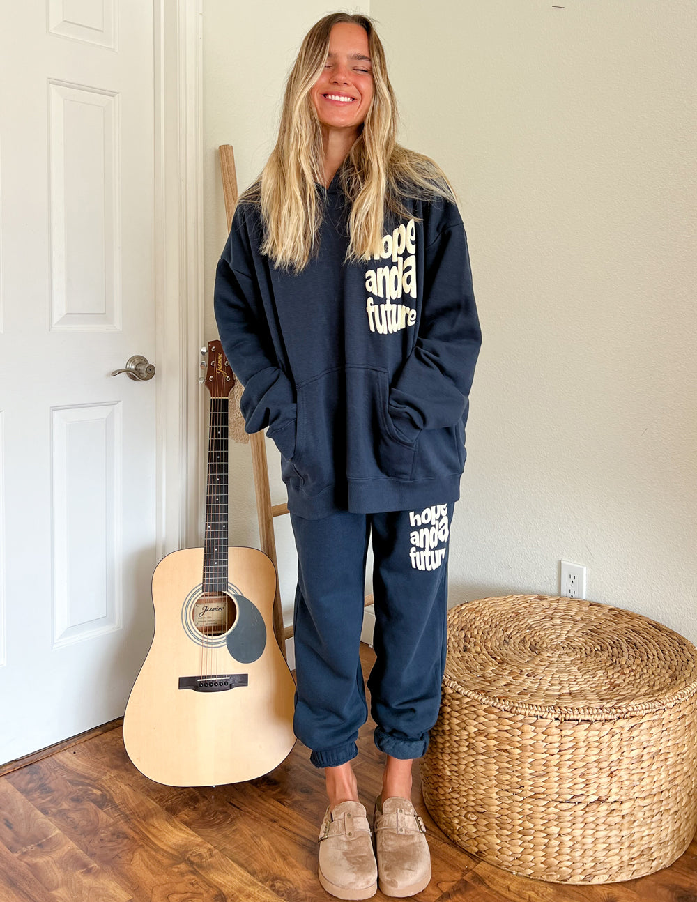 Elevated Faith Christian Apparel Sweatpants in navy with hope and future print for casual comfort