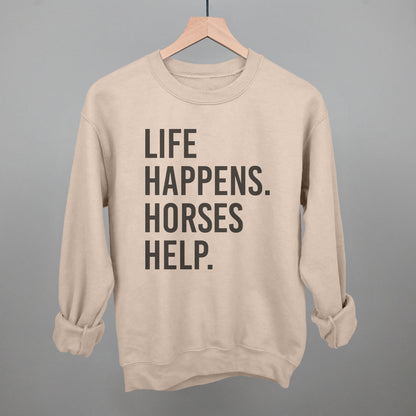 Life Happens Horses Help Horse Lover graphic crewneck sweatshirt in Sandstone