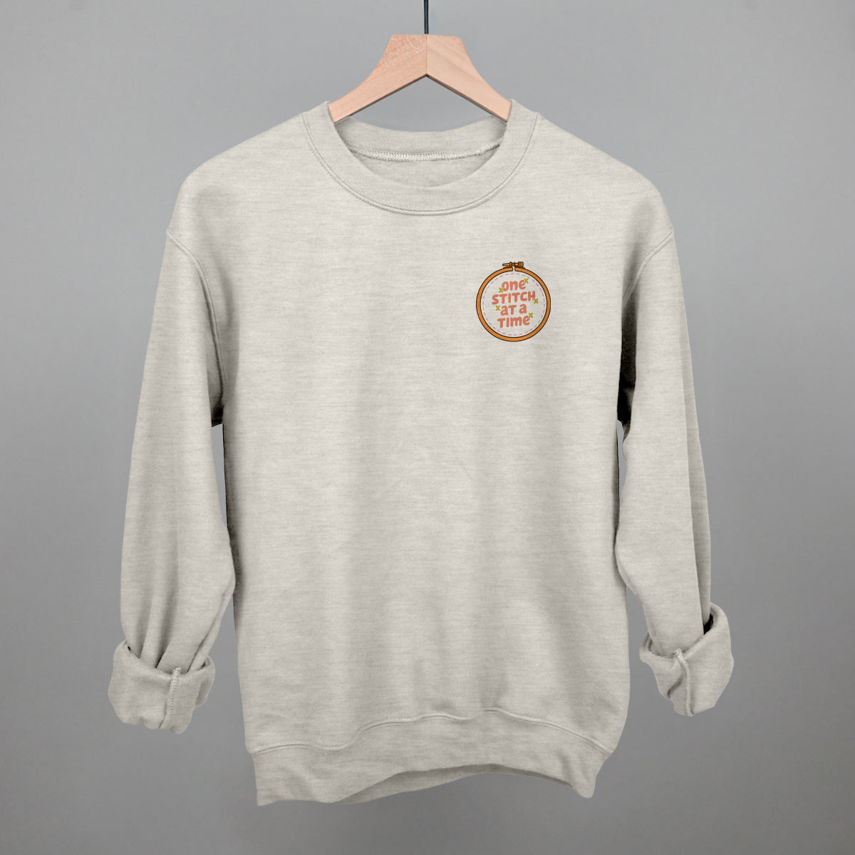 One Stitch At A Time Sewing graphic crewneck sweatshirt in Oatmeal
