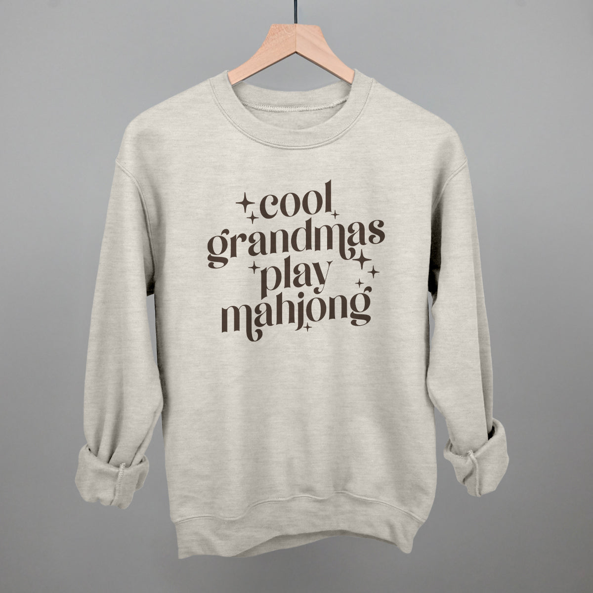 Cool Grandmas Play Mahjong graphic crewneck sweatshirt in Oatmeal
