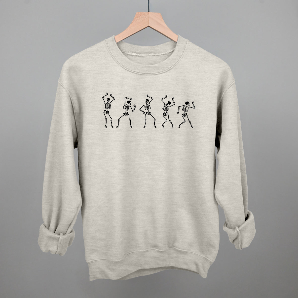 Dancing Skeletons Halloween graphic crewneck sweatshirt in Oatmeal