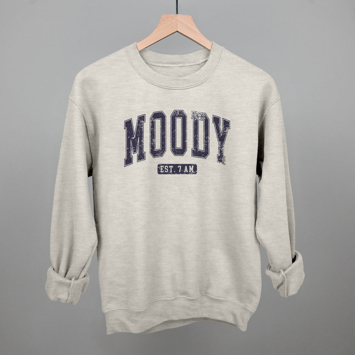 Moody Est. 7 AM graphic crewneck sweatshirt in Oatmeal
